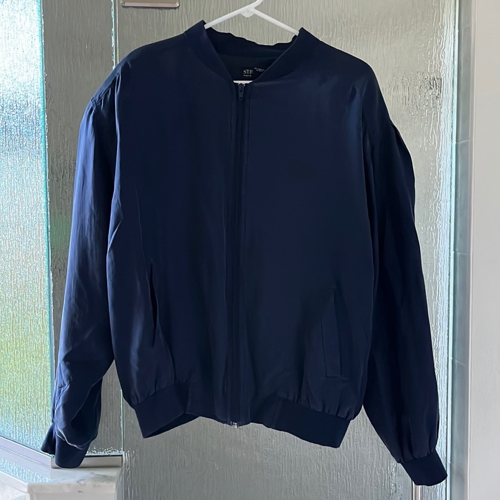 Structure Mens Blue Silk Jacket Size Medium